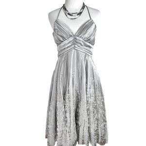Jump Apparel Silver Gray Beaded Embroidered Party Dress Jrs 3/4